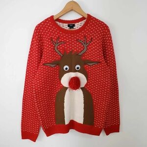 Men's F&F Christmas Jumper Size M  Wobbly eyes & Pom Pom Nose